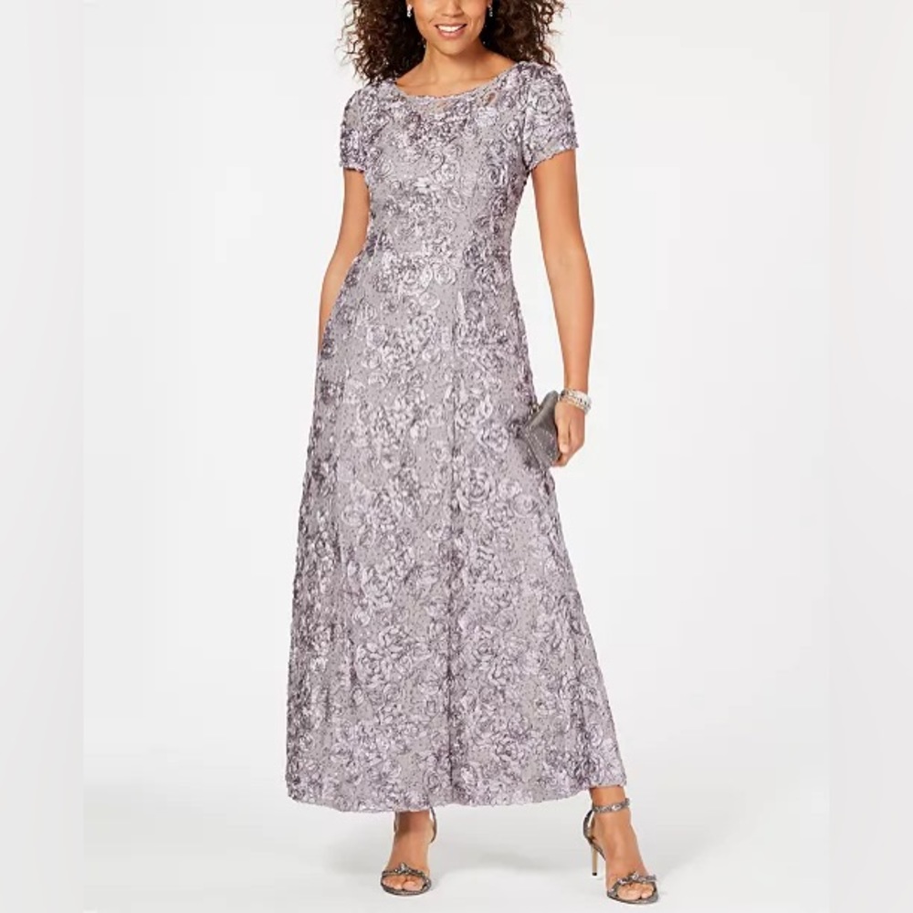 Size 8 - Rosette A-Line Gown in Dove (silver)